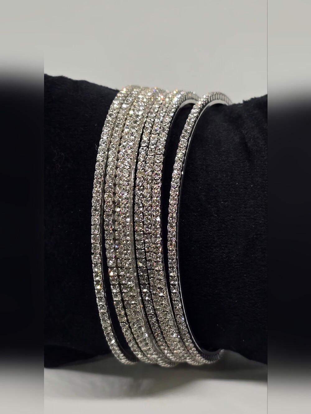 8 Crystal Pave Silver-Tone Bangle Bracelet Set - Sparkling Clear Crystals